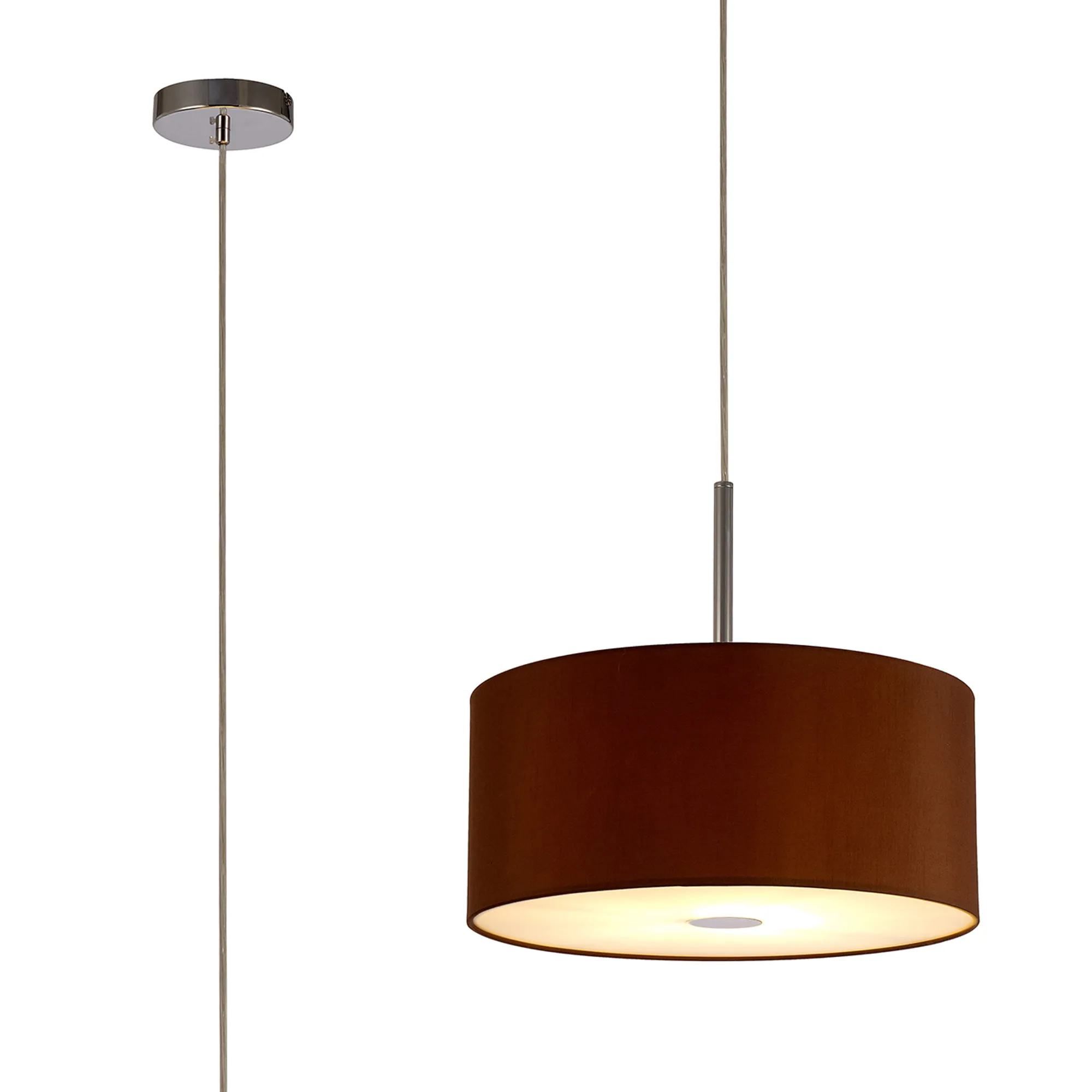 DK0138  Baymont 40cm Pendant 1 Light Polished Chrome, Raw Cocoa/Grecian Bronze, Frosted Diffuser